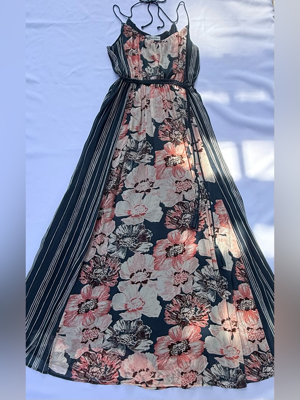 Abercrombie Floral Striped Boho Maxi Dress Small Green - Picture 4 of 10